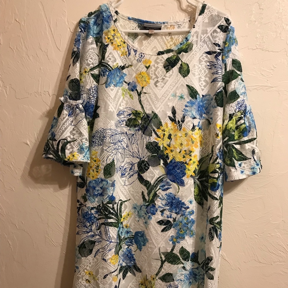 Women's Allison Brittney XL Lined Lace Bell Sleeve Dress White Floral Size XL